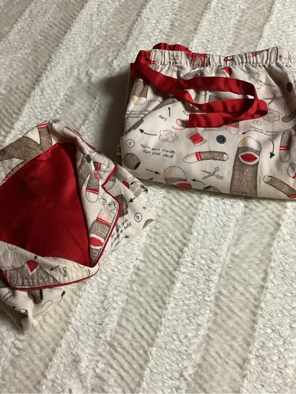 NICK & NORA HOW TO SEW A SOCK Monkey Flannel Pajama Set Sz XXL Matching Pj Set
